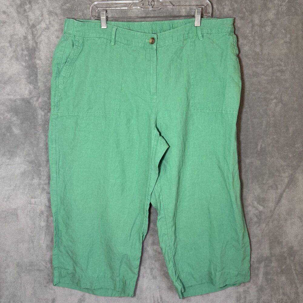 J.Jill Women's Love Linen Pants 2X Plus Green Wide Leg Relaxed Slash Pockets